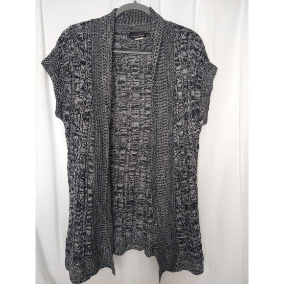 Vintage Brittany Black Size Large Knit Cardigan short sleeve open front made USA - Picture 1 of 8